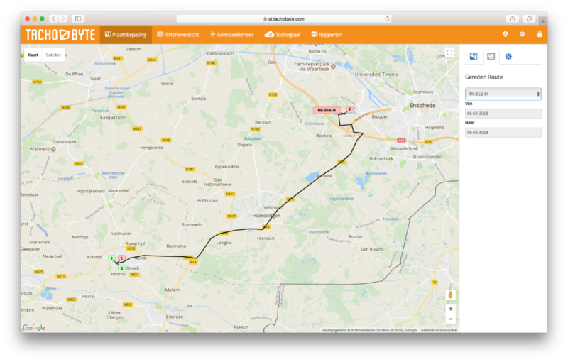 TachoByte Gereden Route op kaart